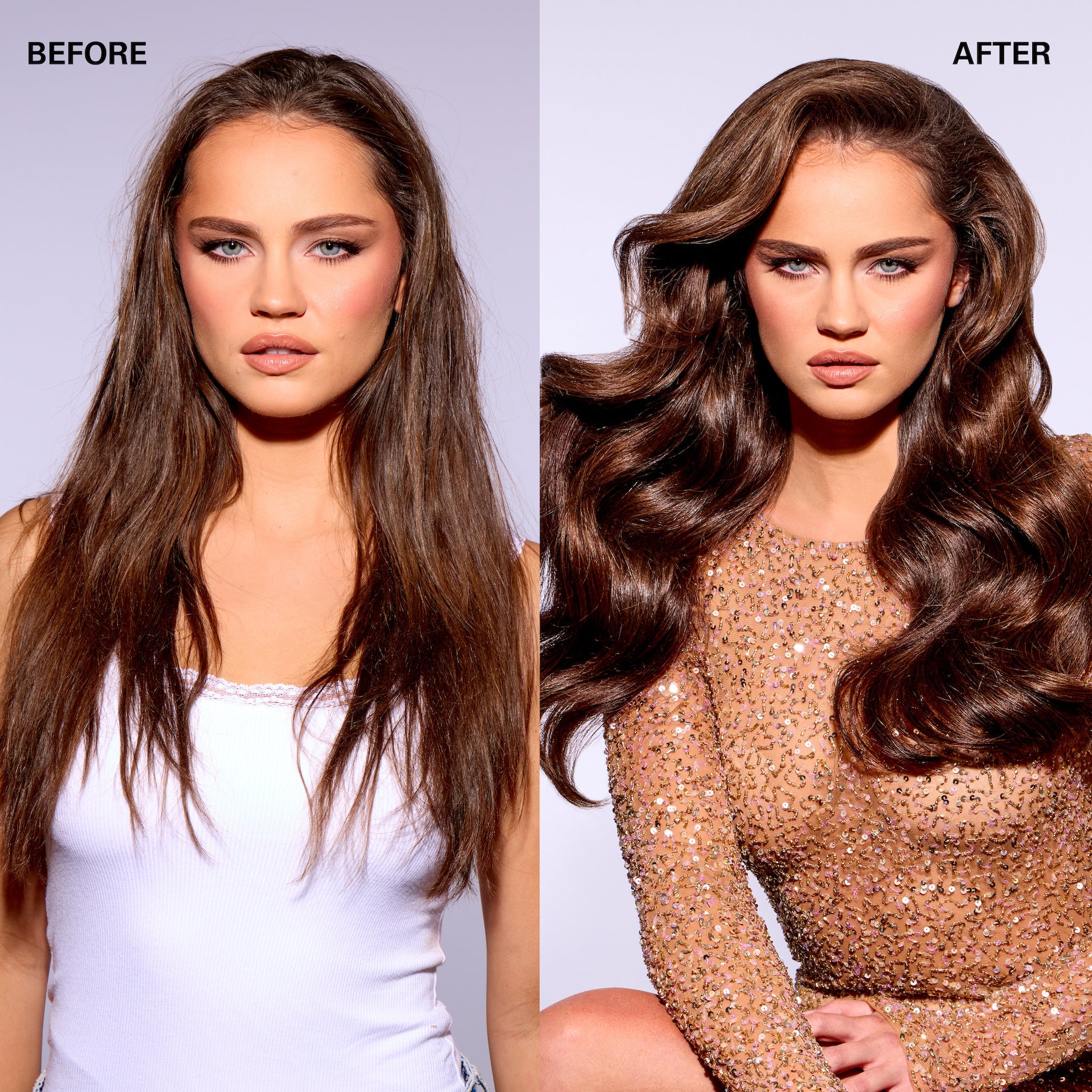 NEW! Money Mist Luxe, light, Leave-in conditioner for glossy, expensive-looking hair before and after image