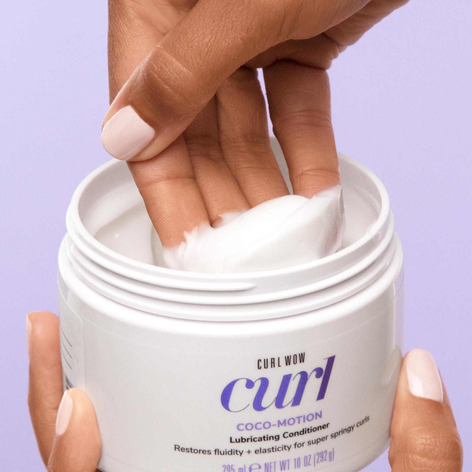 What conditioner is good for curly hair? Coco-motion, the thick creamy conditioner helps hydrate and soften curls.